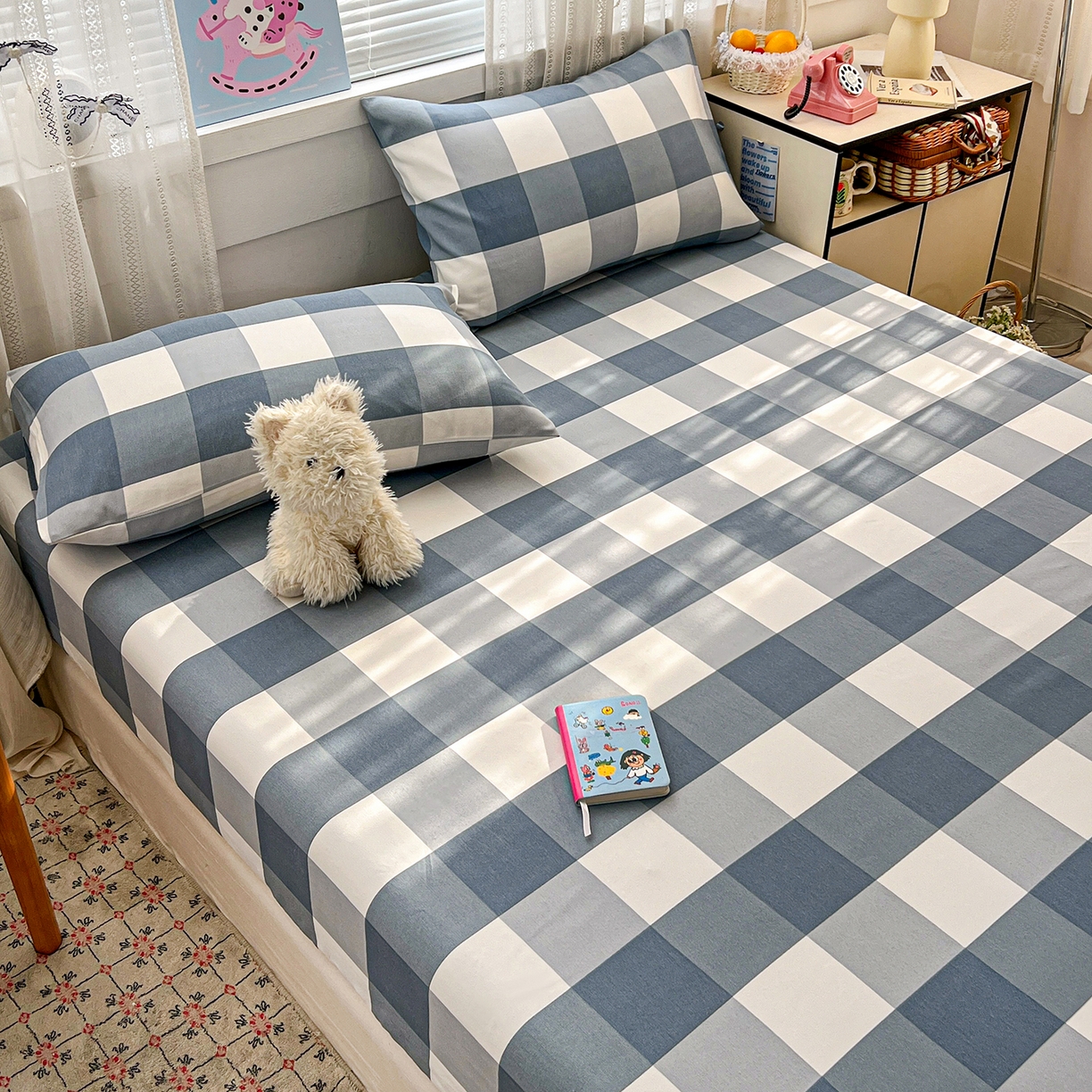 91家纺网 家纺一手货源 找家纺 栩裕纺织 2026春夏爆款老粗布凉席床单款凉席席子空调软席-提供买家秀 典雅方格 -床笠款