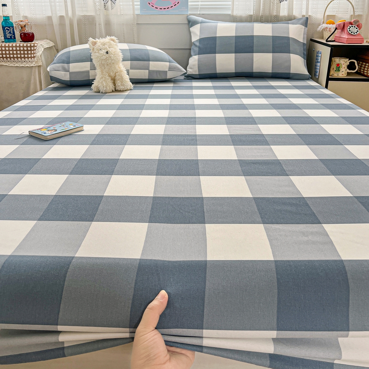 91家纺网 家纺一手货源 找家纺 栩裕纺织 2026春夏爆款老粗布凉席床单款凉席席子空调软席-提供买家秀 典雅方格 -床笠款