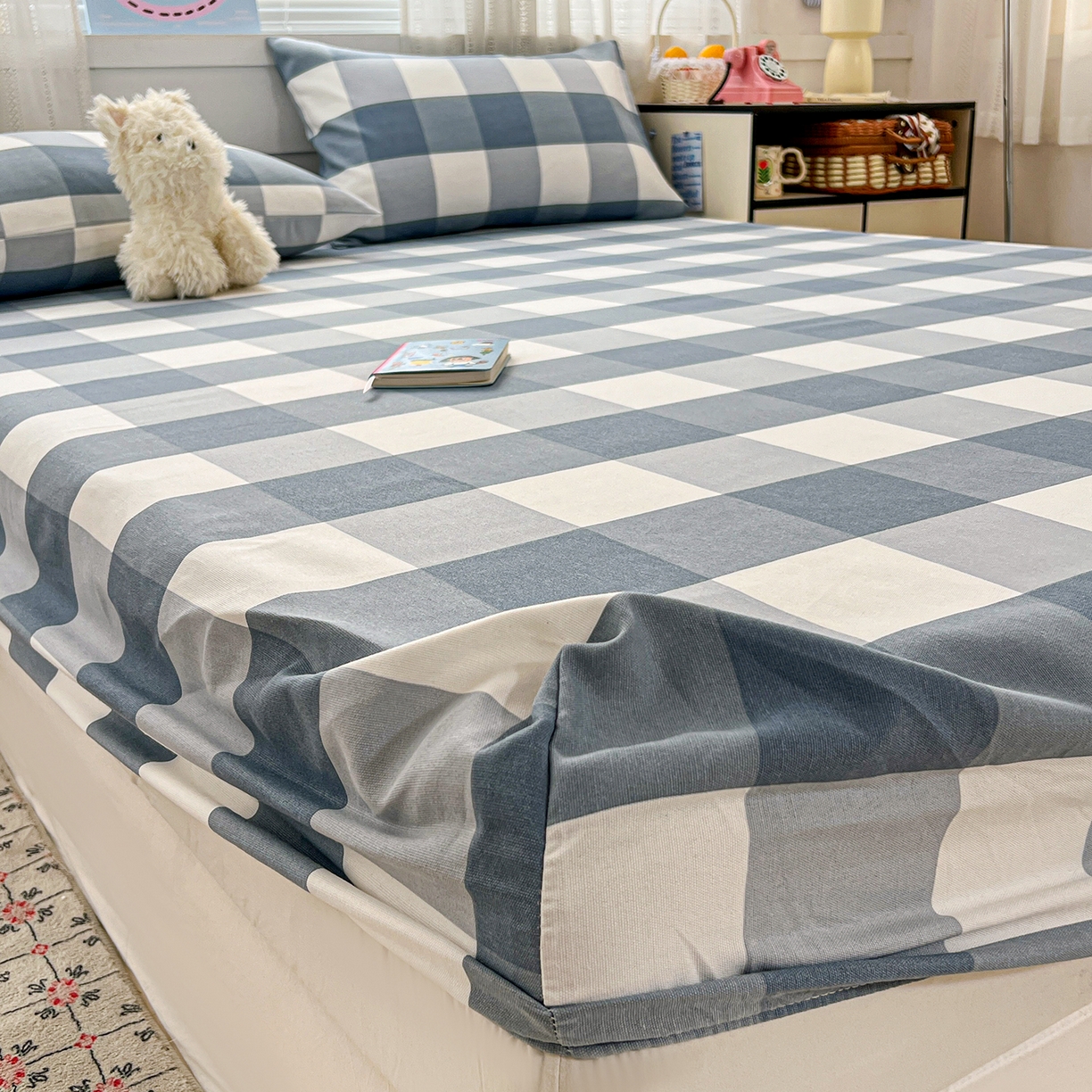 91家纺网 家纺一手货源 找家纺 栩裕纺织 2026春夏爆款老粗布凉席床单款凉席席子空调软席-提供买家秀 典雅方格 -床笠款