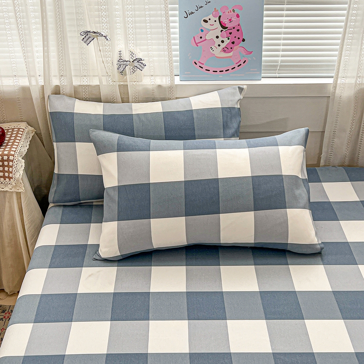 91家纺网 家纺一手货源 找家纺 栩裕纺织 2026春夏爆款老粗布凉席床单款凉席席子空调软席-提供买家秀 典雅方格 -床笠款