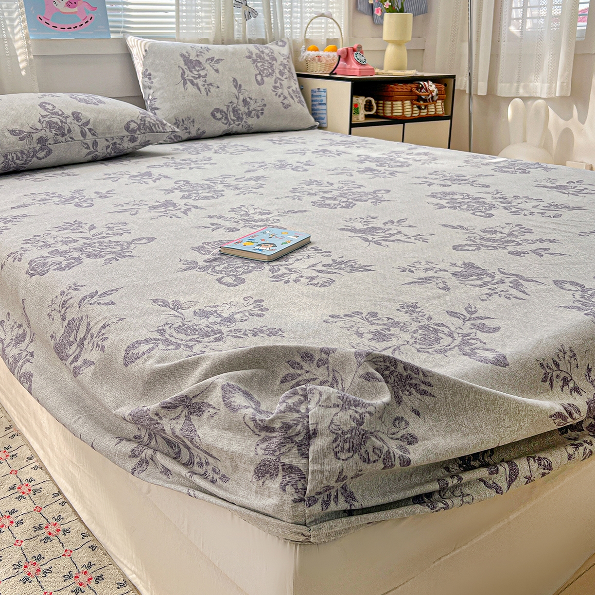 91家纺网 家纺一手货源 找家纺 栩裕纺织 2026春夏爆款老粗布凉席床单款凉席席子空调软席-提供买家秀 复古海棠-床笠款