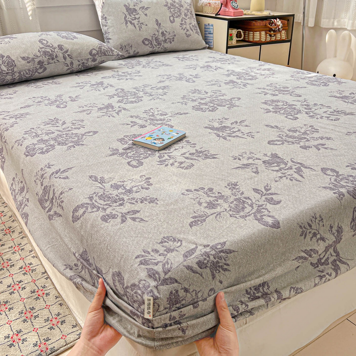 91家纺网 家纺一手货源 找家纺 栩裕纺织 2026春夏爆款老粗布凉席床单款凉席席子空调软席-提供买家秀 复古海棠-床笠款