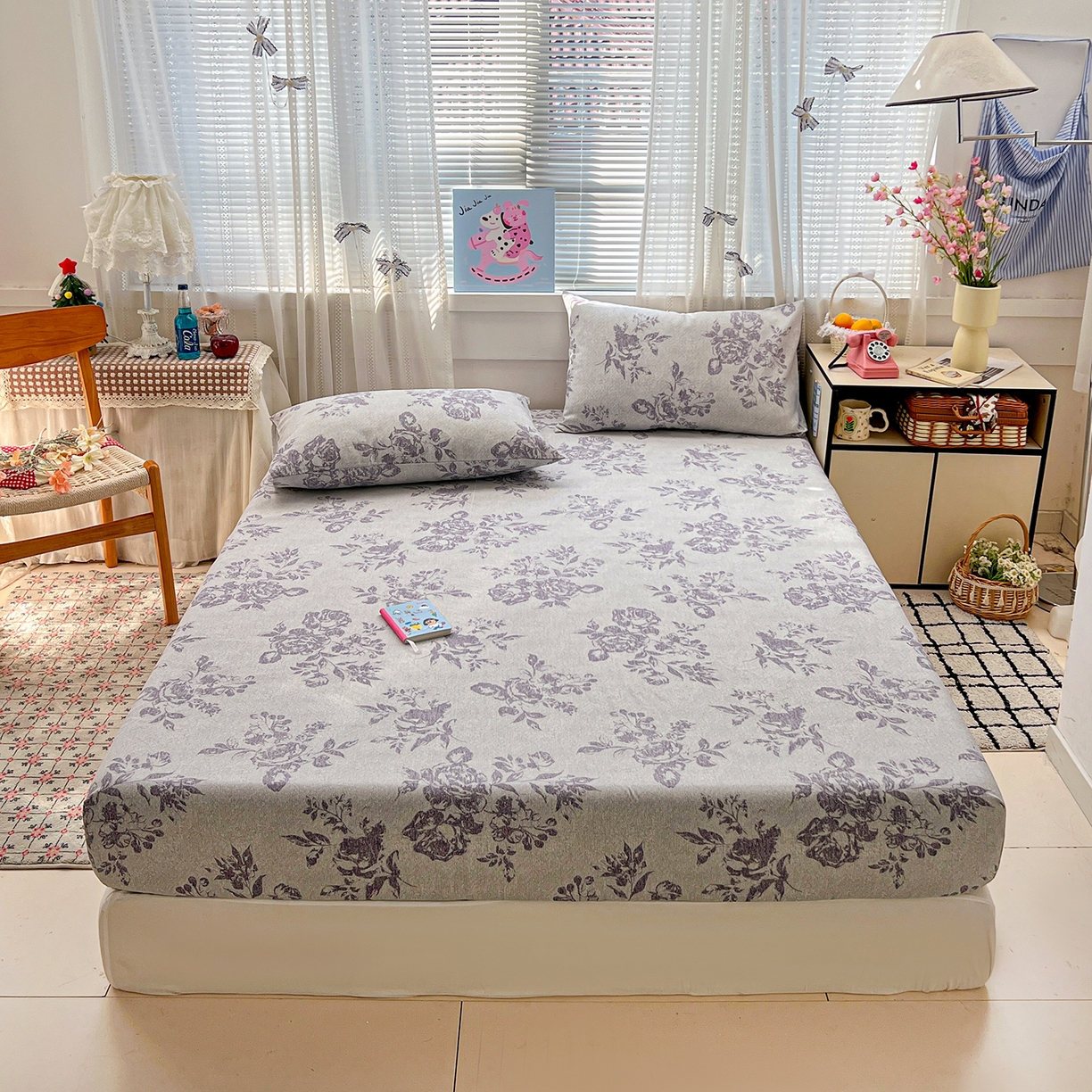 91家纺网 家纺一手货源 找家纺 栩裕纺织 2026春夏爆款老粗布凉席床单款凉席席子空调软席-提供买家秀 复古海棠-床笠款