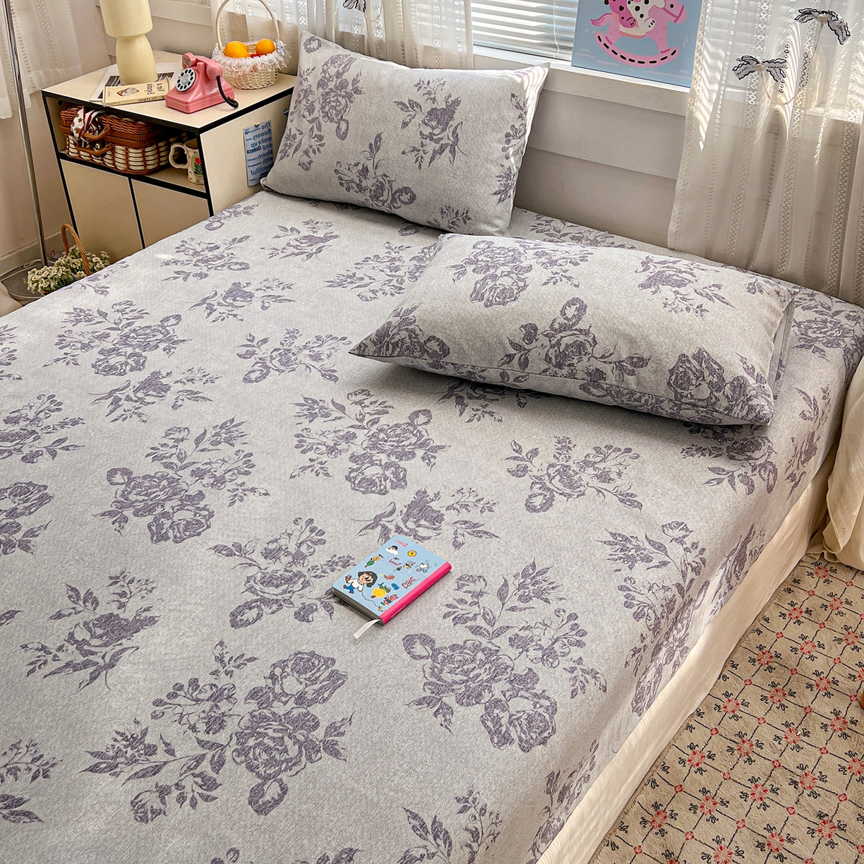 91家纺网 家纺一手货源 找家纺 栩裕纺织 2026春夏爆款老粗布凉席床单款凉席席子空调软席-提供买家秀 复古海棠-床笠款