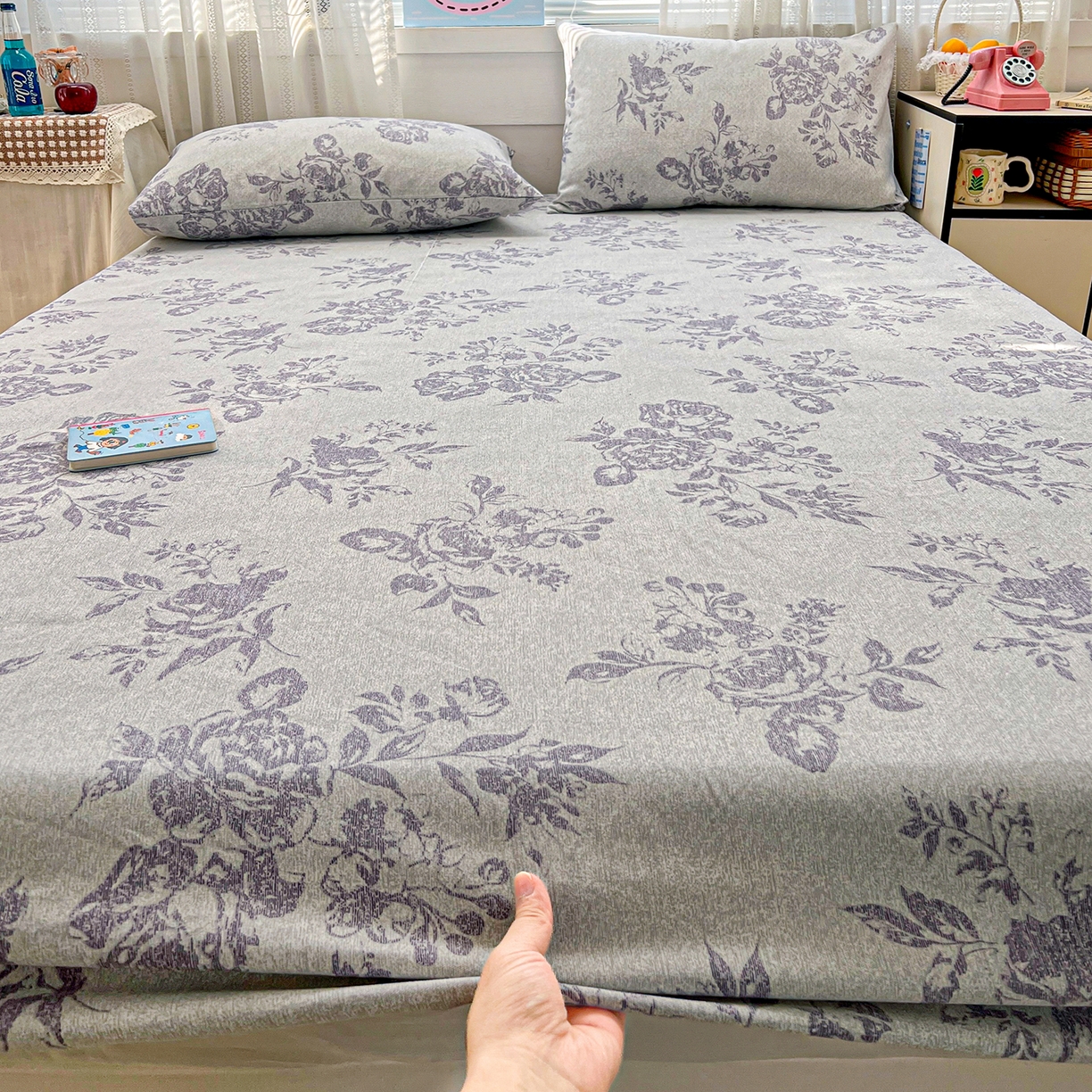 91家纺网 家纺一手货源 找家纺 栩裕纺织 2026春夏爆款老粗布凉席床单款凉席席子空调软席-提供买家秀 复古海棠-床笠款