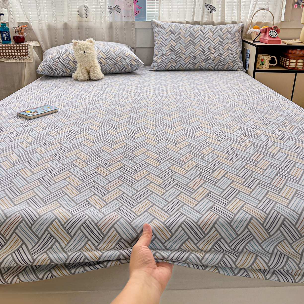 91家纺网 家纺一手货源 找家纺 栩裕纺织 2026春夏爆款老粗布凉席床单款凉席席子空调软席-提供买家秀 贵族格纹-床笠款