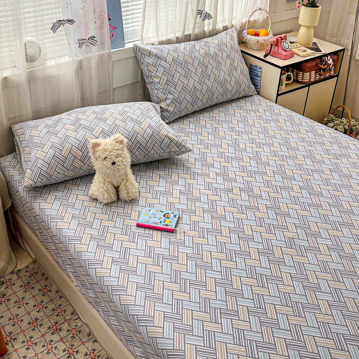 91家纺网 家纺一手货源 找家纺 栩裕纺织 2026春夏爆款老粗布凉席床单款凉席席子空调软席-提供买家秀 贵族格纹-床笠款