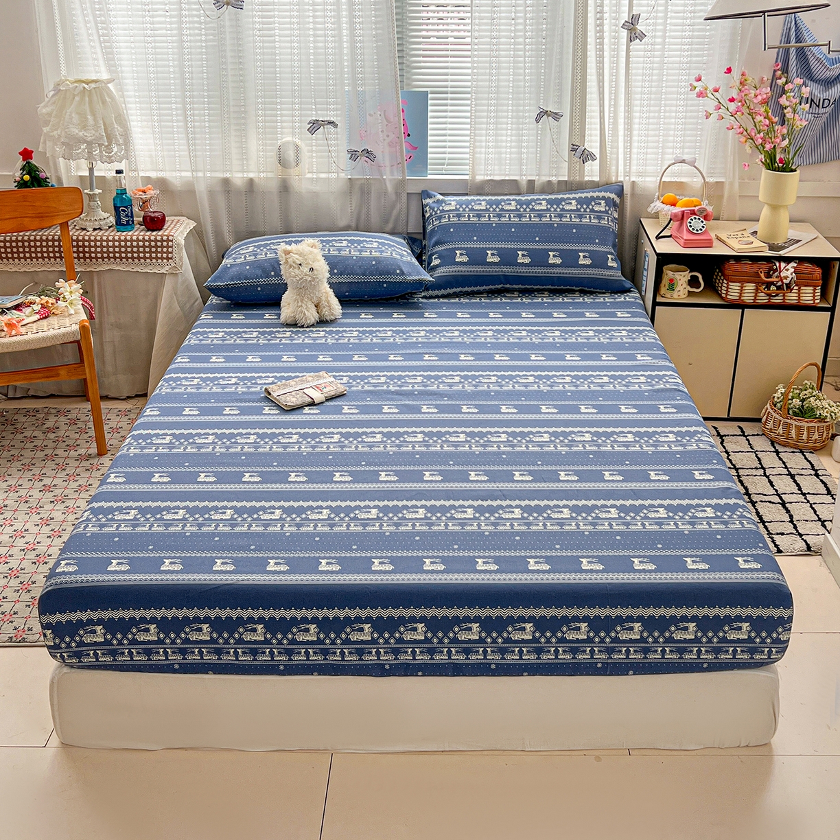 91家纺网 家纺一手货源 找家纺 栩裕纺织 2026春夏爆款老粗布凉席床单款凉席席子空调软席-提供买家秀 吉祥鹿-床笠款