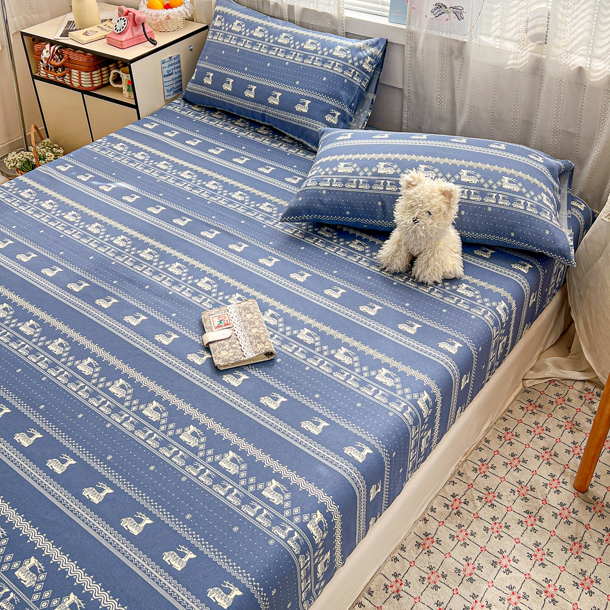 91家纺网 家纺一手货源 找家纺 栩裕纺织 2026春夏爆款老粗布凉席床单款凉席席子空调软席-提供买家秀 吉祥鹿-床笠款