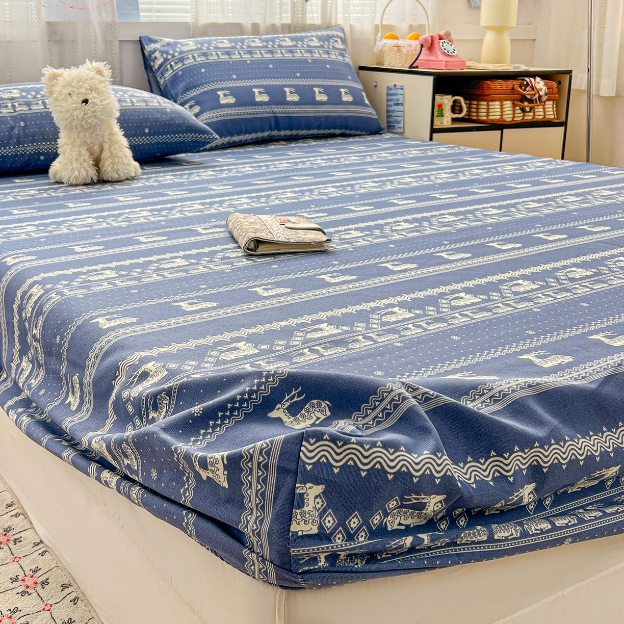 91家纺网 家纺一手货源 找家纺 栩裕纺织 2026春夏爆款老粗布凉席床单款凉席席子空调软席-提供买家秀 吉祥鹿-床笠款