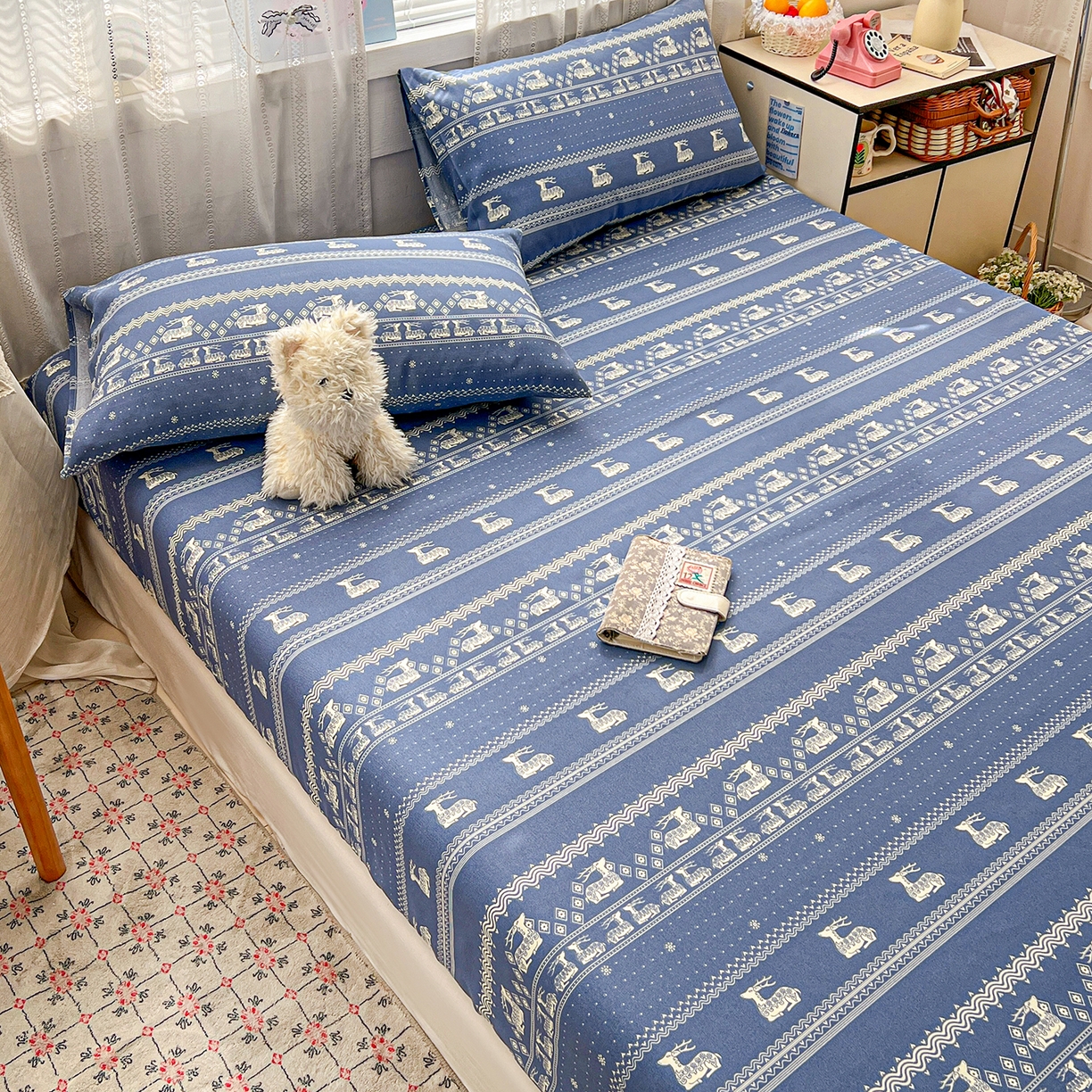 91家纺网 家纺一手货源 找家纺 栩裕纺织 2026春夏爆款老粗布凉席床单款凉席席子空调软席-提供买家秀 吉祥鹿-床笠款