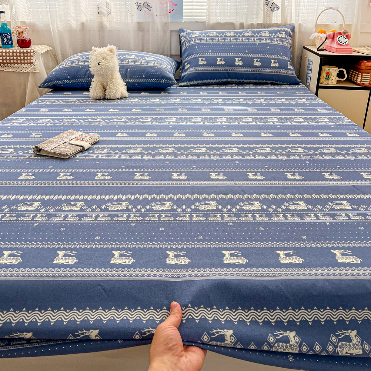 91家纺网 家纺一手货源 找家纺 栩裕纺织 2026春夏爆款老粗布凉席床单款凉席席子空调软席-提供买家秀 吉祥鹿-床笠款