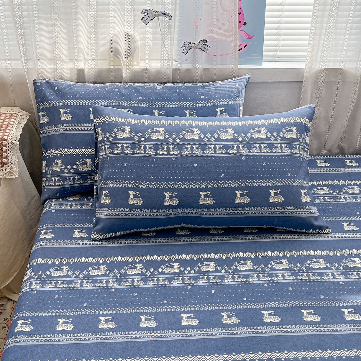 91家纺网 家纺一手货源 找家纺 栩裕纺织 2026春夏爆款老粗布凉席床单款凉席席子空调软席-提供买家秀 吉祥鹿-床笠款