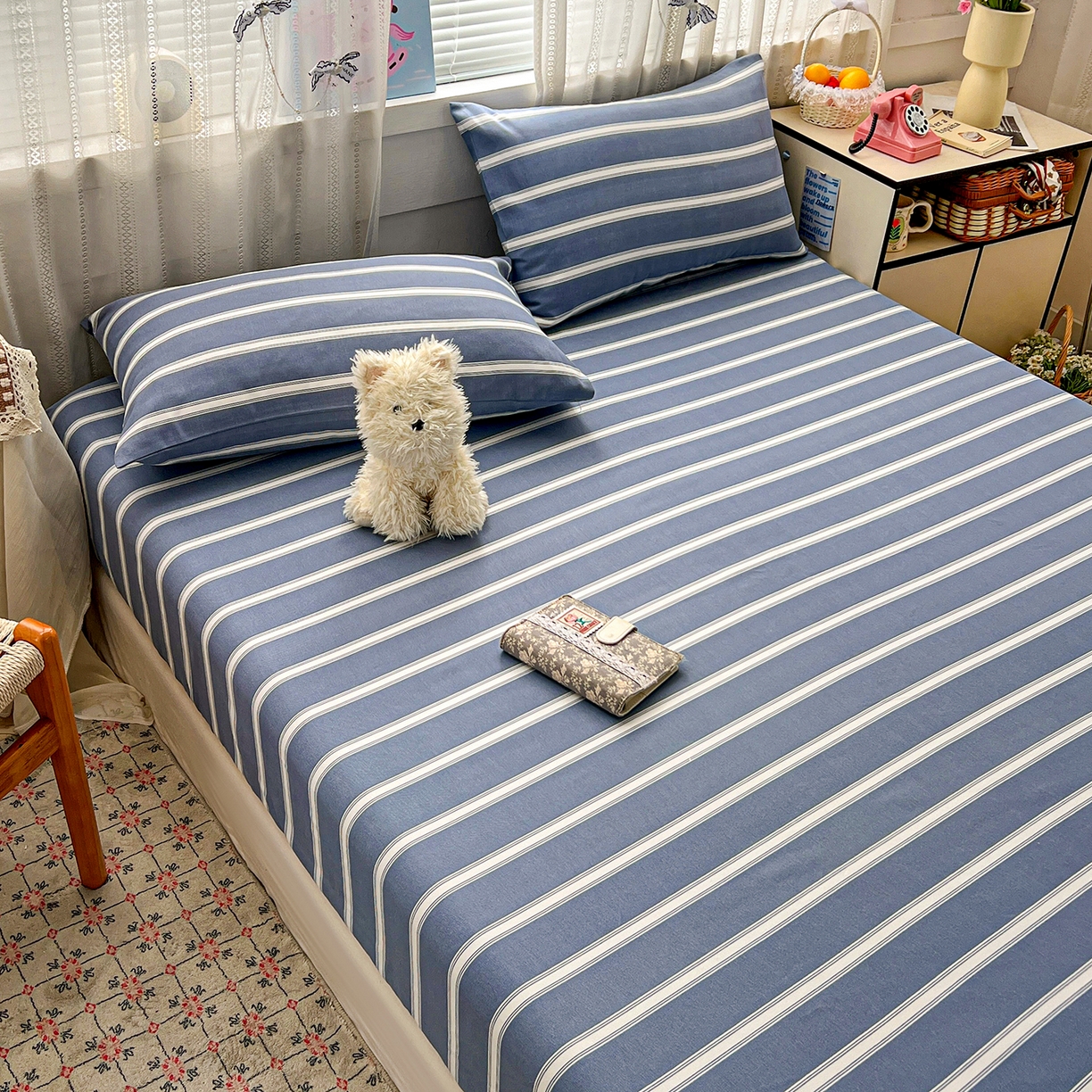 91家纺网 家纺一手货源 找家纺 栩裕纺织 2026春夏爆款老粗布凉席床单款凉席席子空调软席-提供买家秀 极简条纹-床笠款