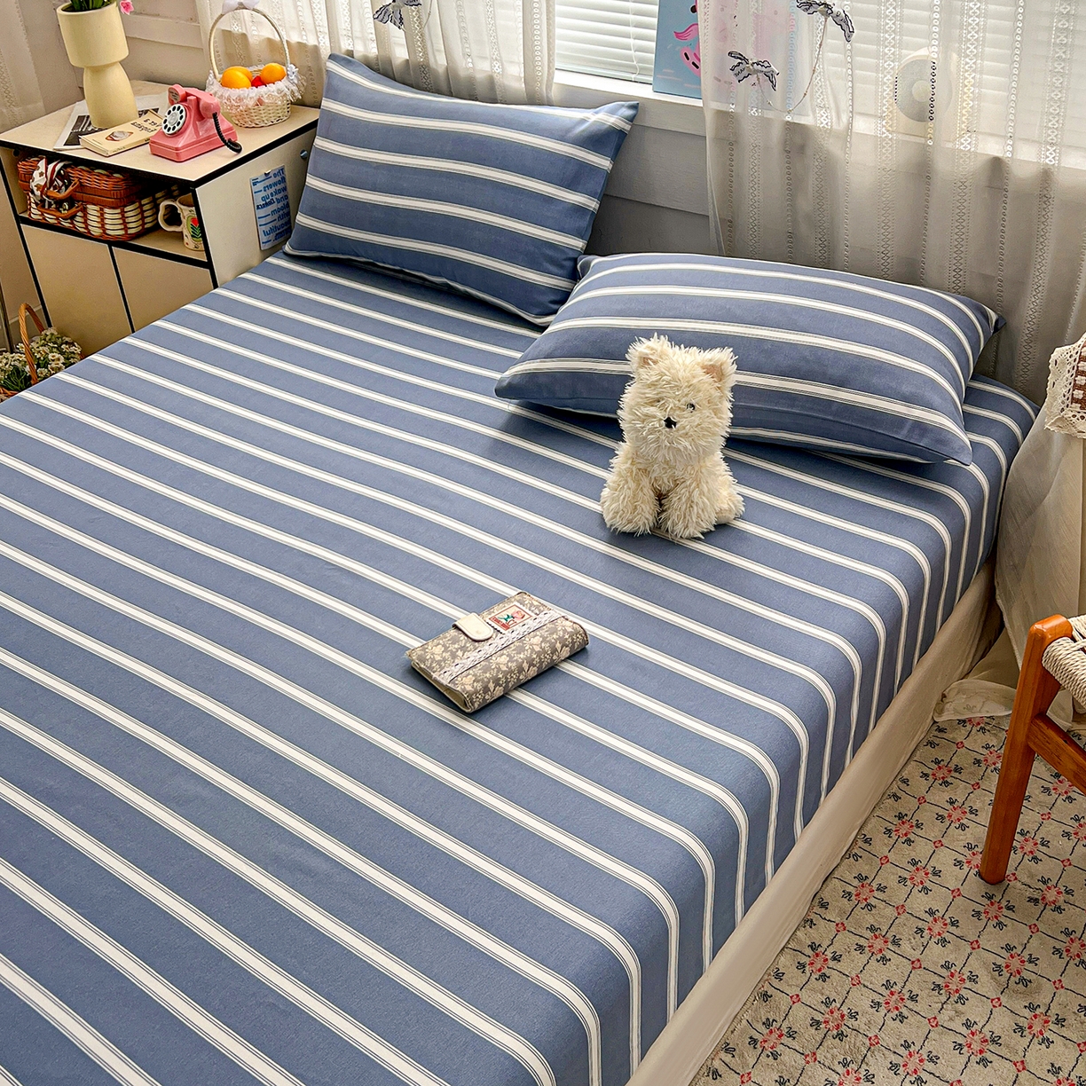 91家纺网 家纺一手货源 找家纺 栩裕纺织 2026春夏爆款老粗布凉席床单款凉席席子空调软席-提供买家秀 极简条纹-床笠款