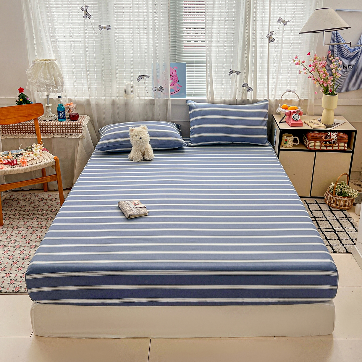 91家纺网 家纺一手货源 找家纺 栩裕纺织 2026春夏爆款老粗布凉席床单款凉席席子空调软席-提供买家秀 极简条纹-床笠款