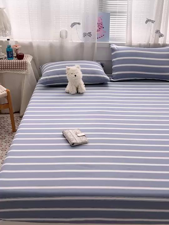 91家纺网 家纺一手货源 找家纺 栩裕纺织 2026春夏爆款老粗布凉席床单款凉席席子空调软席-提供买家秀 极简条纹-床笠款