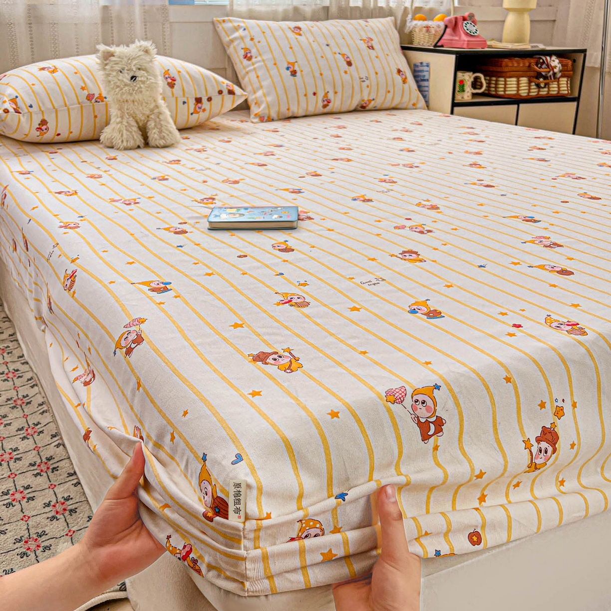 91家纺网 家纺一手货源 找家纺 栩裕纺织 2026春夏爆款老粗布凉席床单款凉席席子空调软席-提供买家秀 魔法喵星人-床笠款 