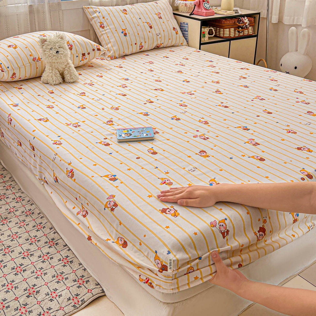 91家纺网 家纺一手货源 找家纺 栩裕纺织 2026春夏爆款老粗布凉席床单款凉席席子空调软席-提供买家秀 魔法喵星人-床笠款 