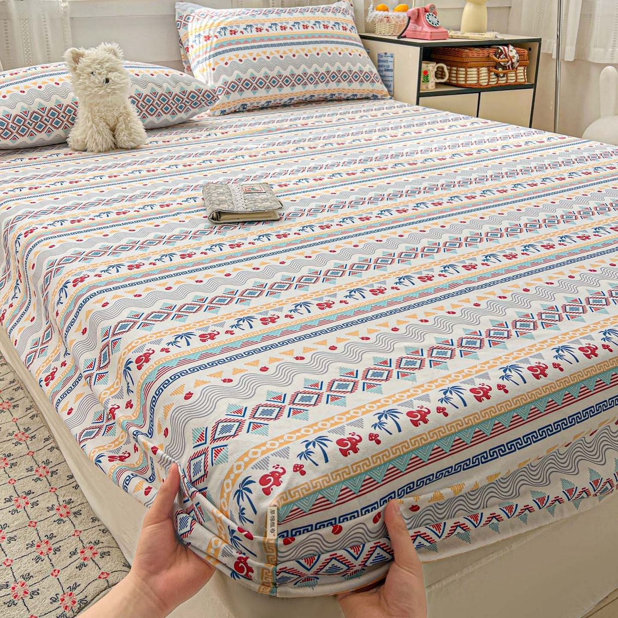 91家纺网 家纺一手货源 找家纺 栩裕纺织 2026春夏爆款老粗布凉席床单款凉席席子空调软席-提供买家秀 热带雨象-床笠款