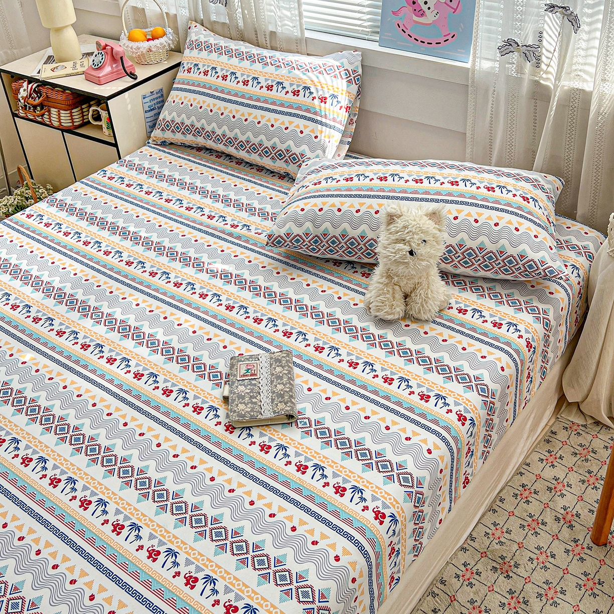 91家纺网 家纺一手货源 找家纺 栩裕纺织 2026春夏爆款老粗布凉席床单款凉席席子空调软席-提供买家秀 热带雨象-床笠款