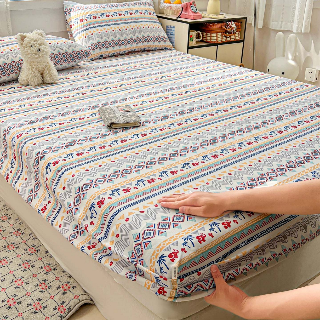 91家纺网 家纺一手货源 找家纺 栩裕纺织 2026春夏爆款老粗布凉席床单款凉席席子空调软席-提供买家秀 热带雨象-床笠款