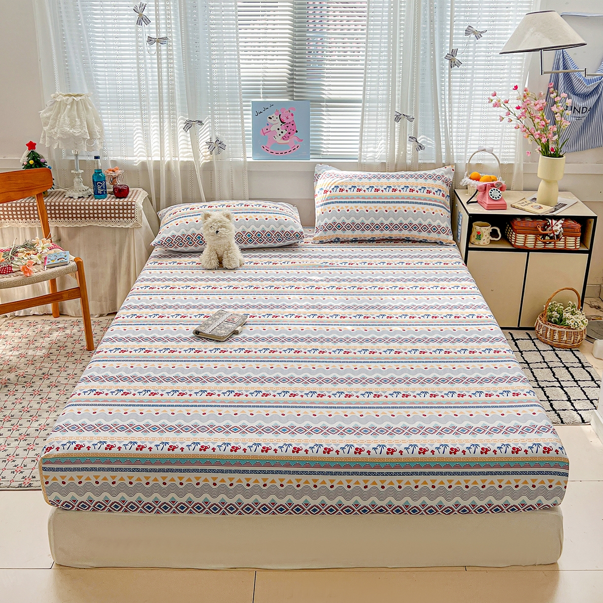 91家纺网 家纺一手货源 找家纺 栩裕纺织 2026春夏爆款老粗布凉席床单款凉席席子空调软席-提供买家秀 热带雨象-床笠款