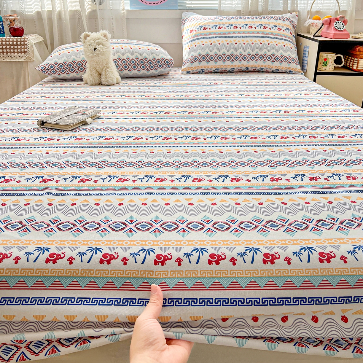 91家纺网 家纺一手货源 找家纺 栩裕纺织 2026春夏爆款老粗布凉席床单款凉席席子空调软席-提供买家秀 热带雨象-床笠款