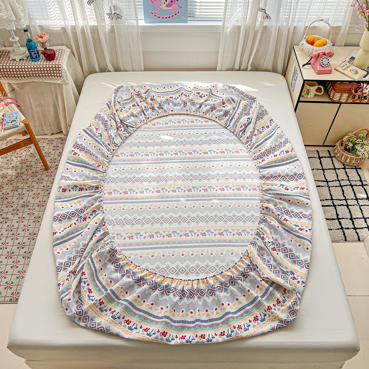 91家纺网 家纺一手货源 找家纺 栩裕纺织 2026春夏爆款老粗布凉席床单款凉席席子空调软席-提供买家秀 热带雨象-床笠款