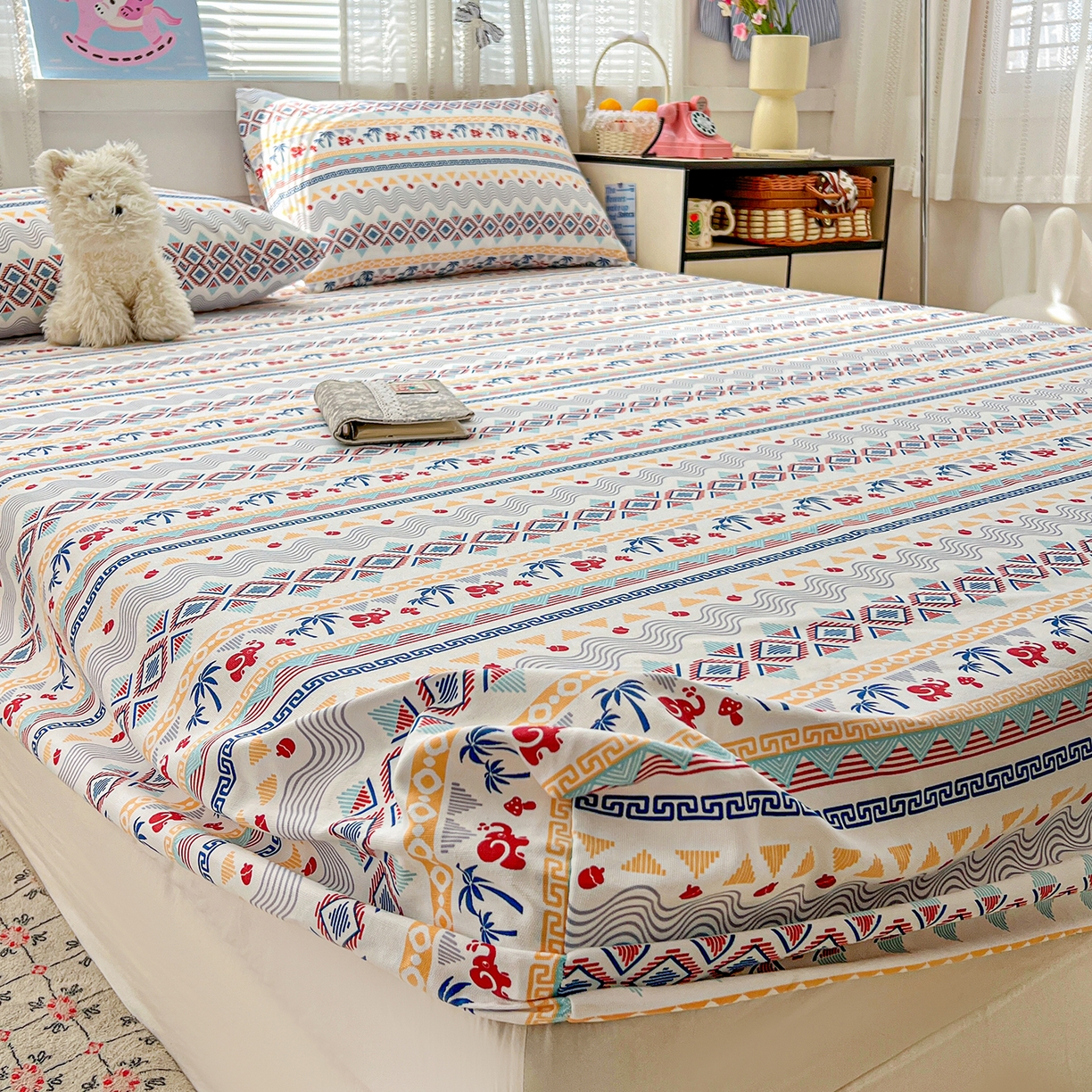 91家纺网 家纺一手货源 找家纺 栩裕纺织 2026春夏爆款老粗布凉席床单款凉席席子空调软席-提供买家秀 热带雨象-床笠款