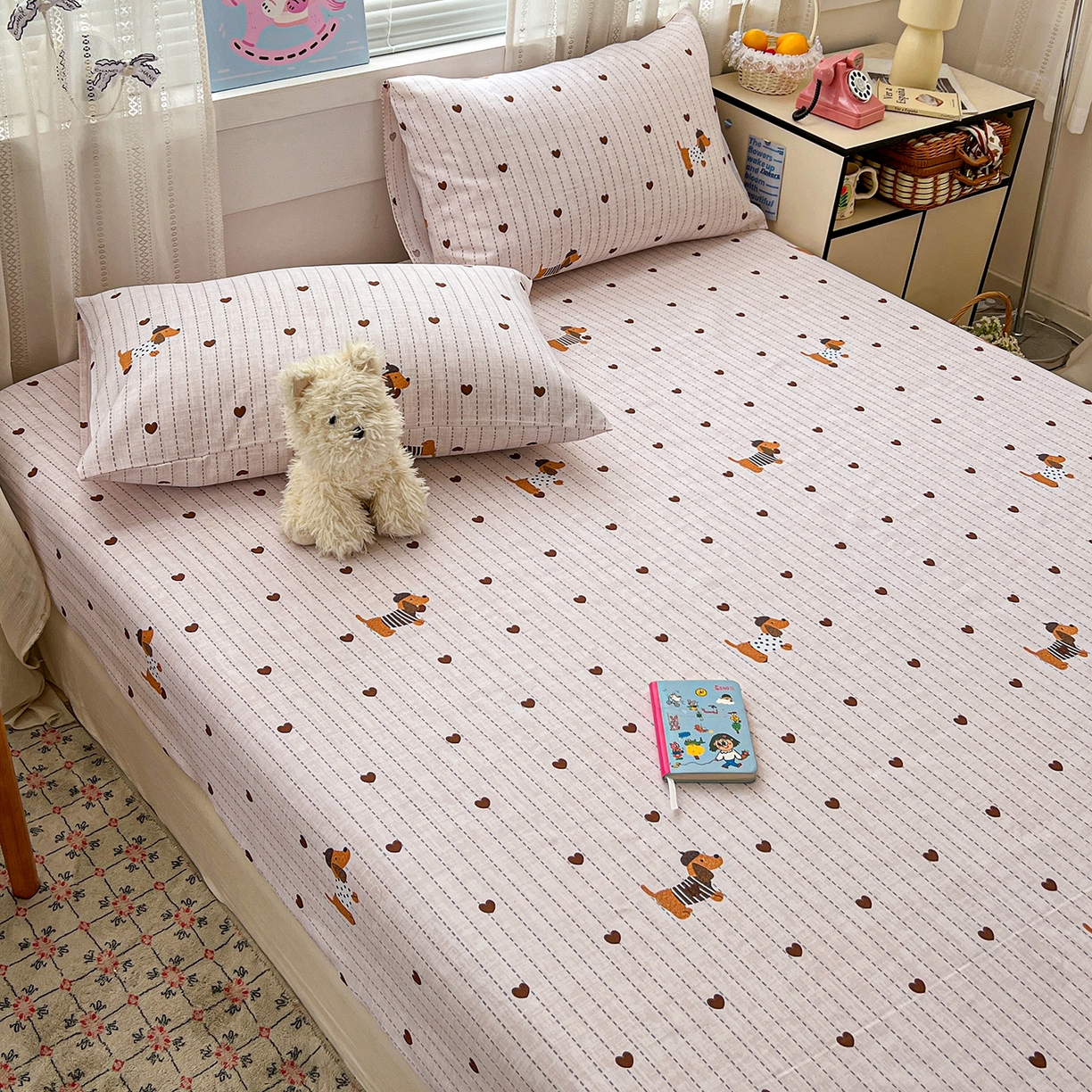 91家纺网 家纺一手货源 找家纺 栩裕纺织 2026春夏爆款老粗布凉席床单款凉席席子空调软席-提供买家秀 甜心腊肠狗-床笠款