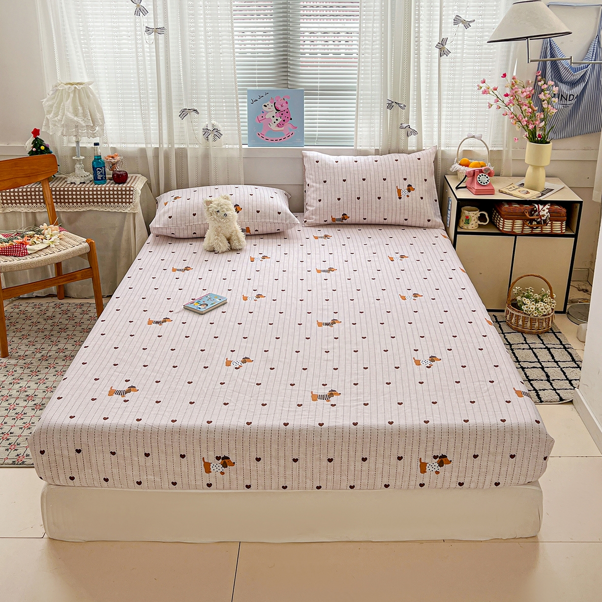 栩裕纺织 2026春夏爆款老粗布凉席床单款凉席席子空调软席-提供买家秀 甜心腊肠狗-床笠款