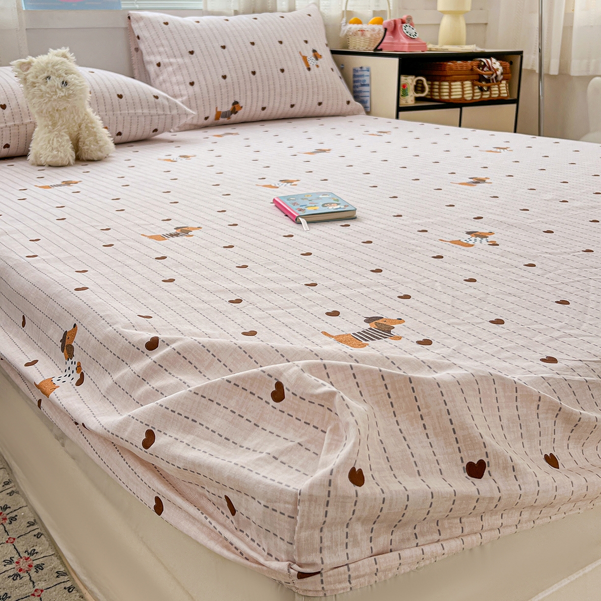 91家纺网 家纺一手货源 找家纺 栩裕纺织 2026春夏爆款老粗布凉席床单款凉席席子空调软席-提供买家秀 甜心腊肠狗-床笠款