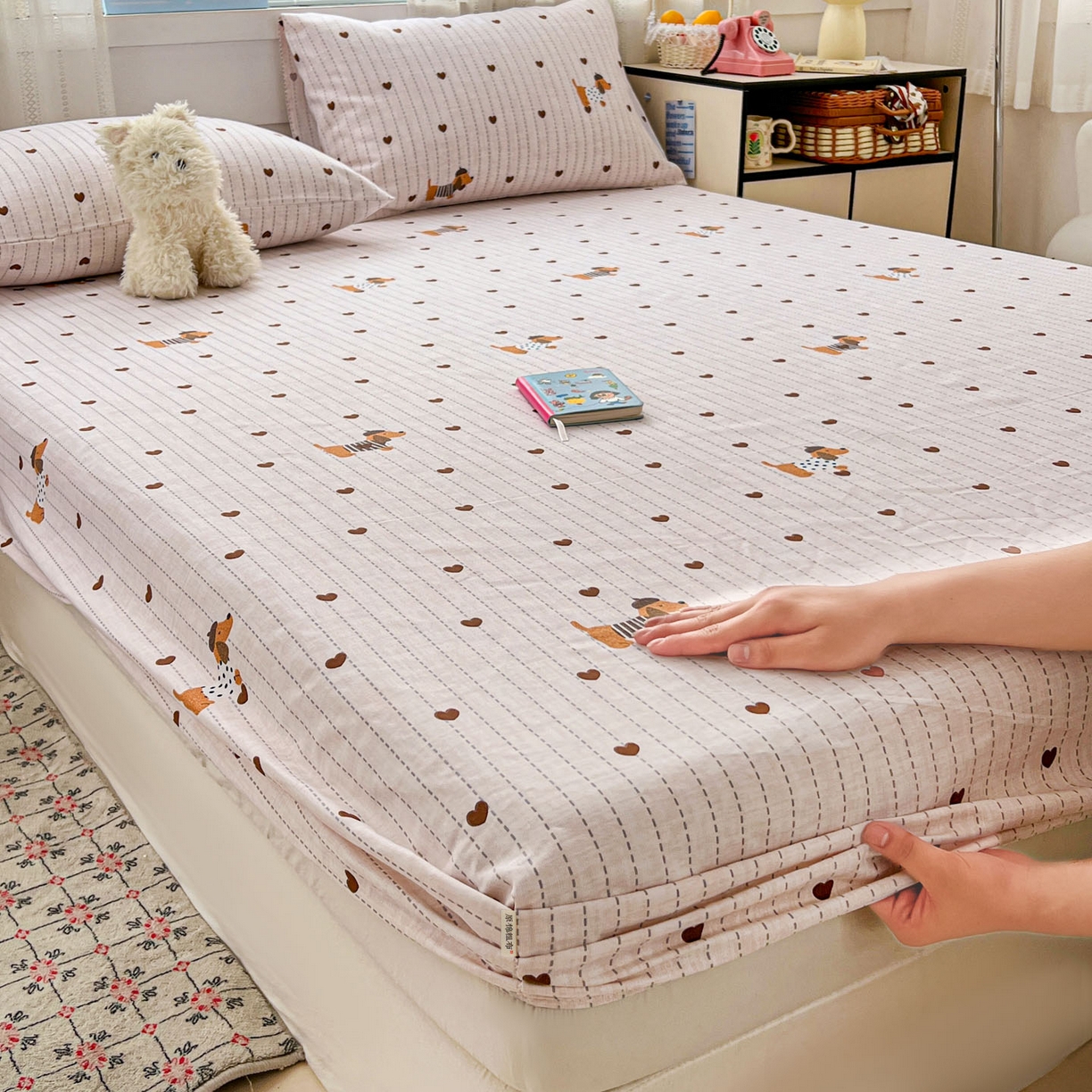 91家纺网 家纺一手货源 找家纺 栩裕纺织 2026春夏爆款老粗布凉席床单款凉席席子空调软席-提供买家秀 甜心腊肠狗-床笠款