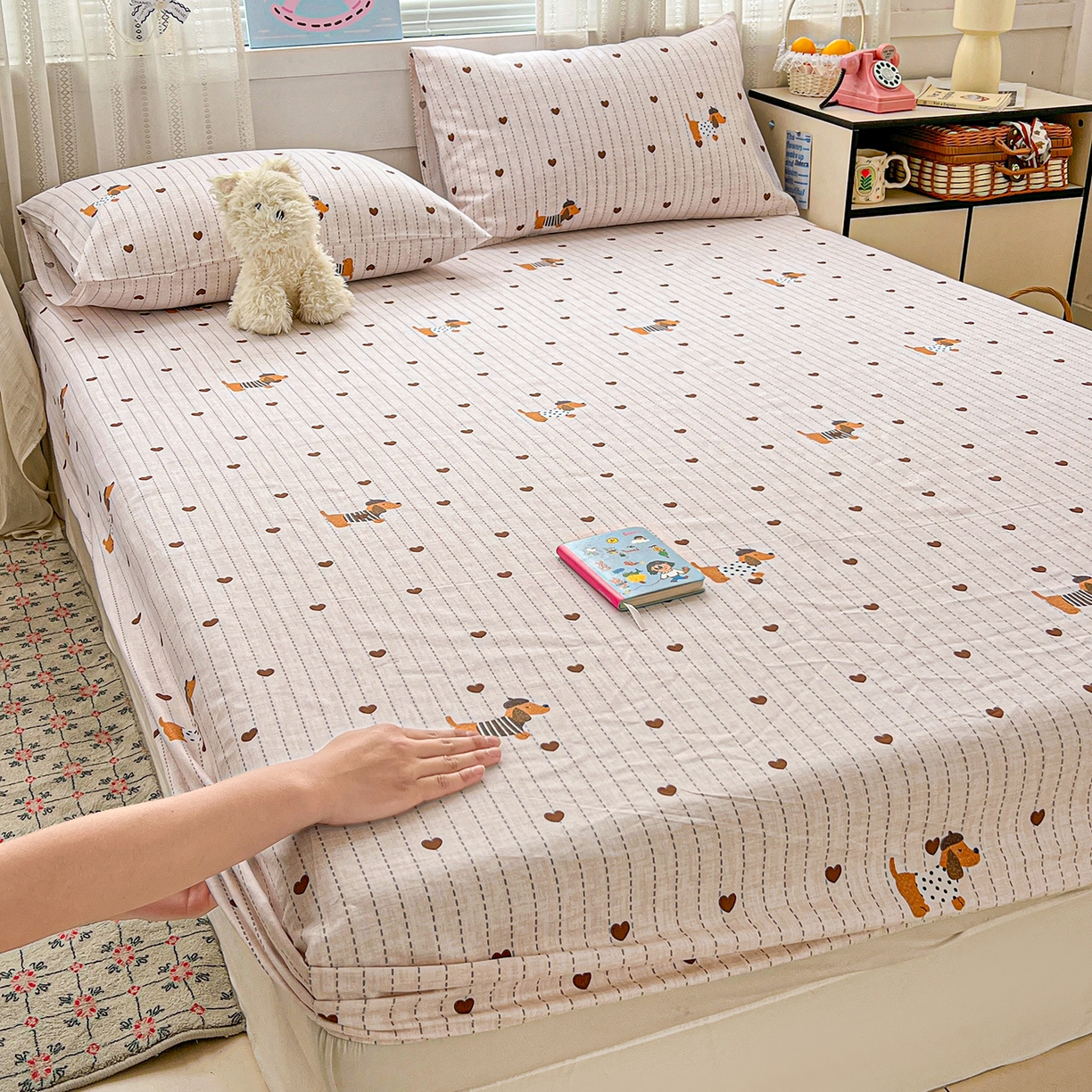 91家纺网 家纺一手货源 找家纺 栩裕纺织 2026春夏爆款老粗布凉席床单款凉席席子空调软席-提供买家秀 甜心腊肠狗-床笠款