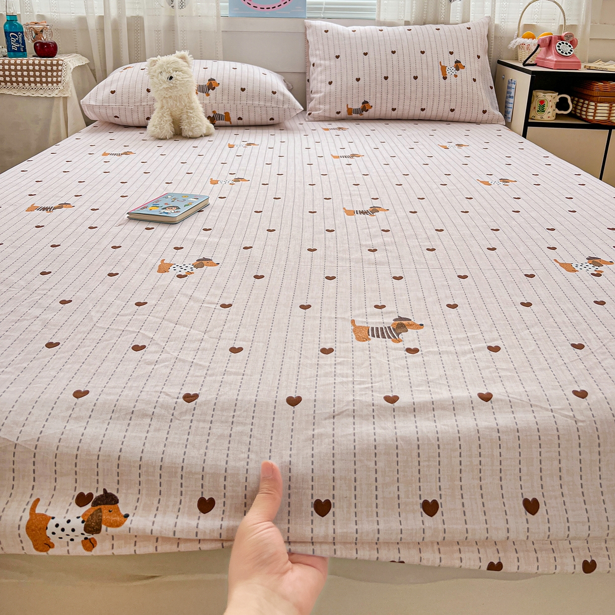 91家纺网 家纺一手货源 找家纺 栩裕纺织 2026春夏爆款老粗布凉席床单款凉席席子空调软席-提供买家秀 甜心腊肠狗-床笠款