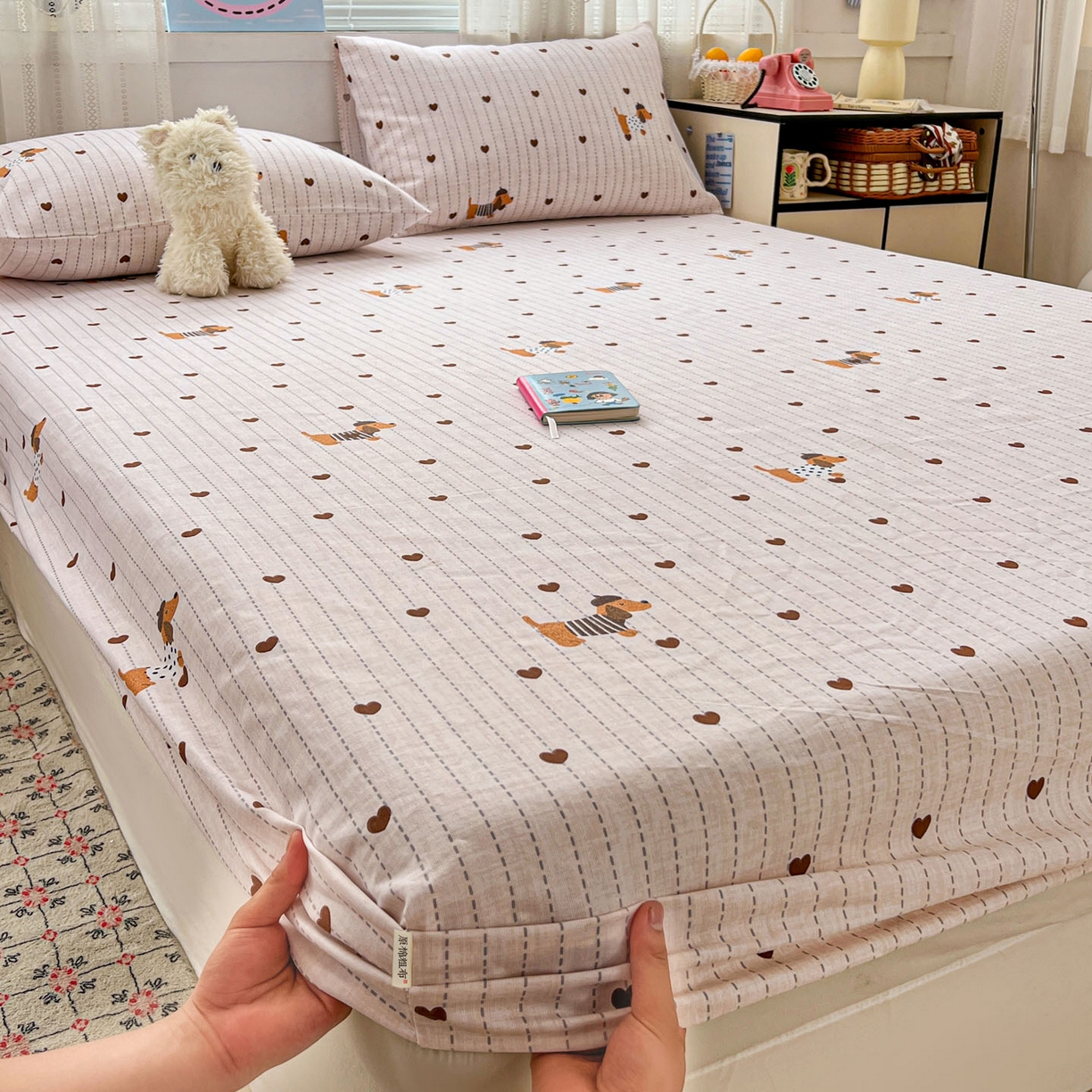 91家纺网 家纺一手货源 找家纺 栩裕纺织 2026春夏爆款老粗布凉席床单款凉席席子空调软席-提供买家秀 甜心腊肠狗-床笠款