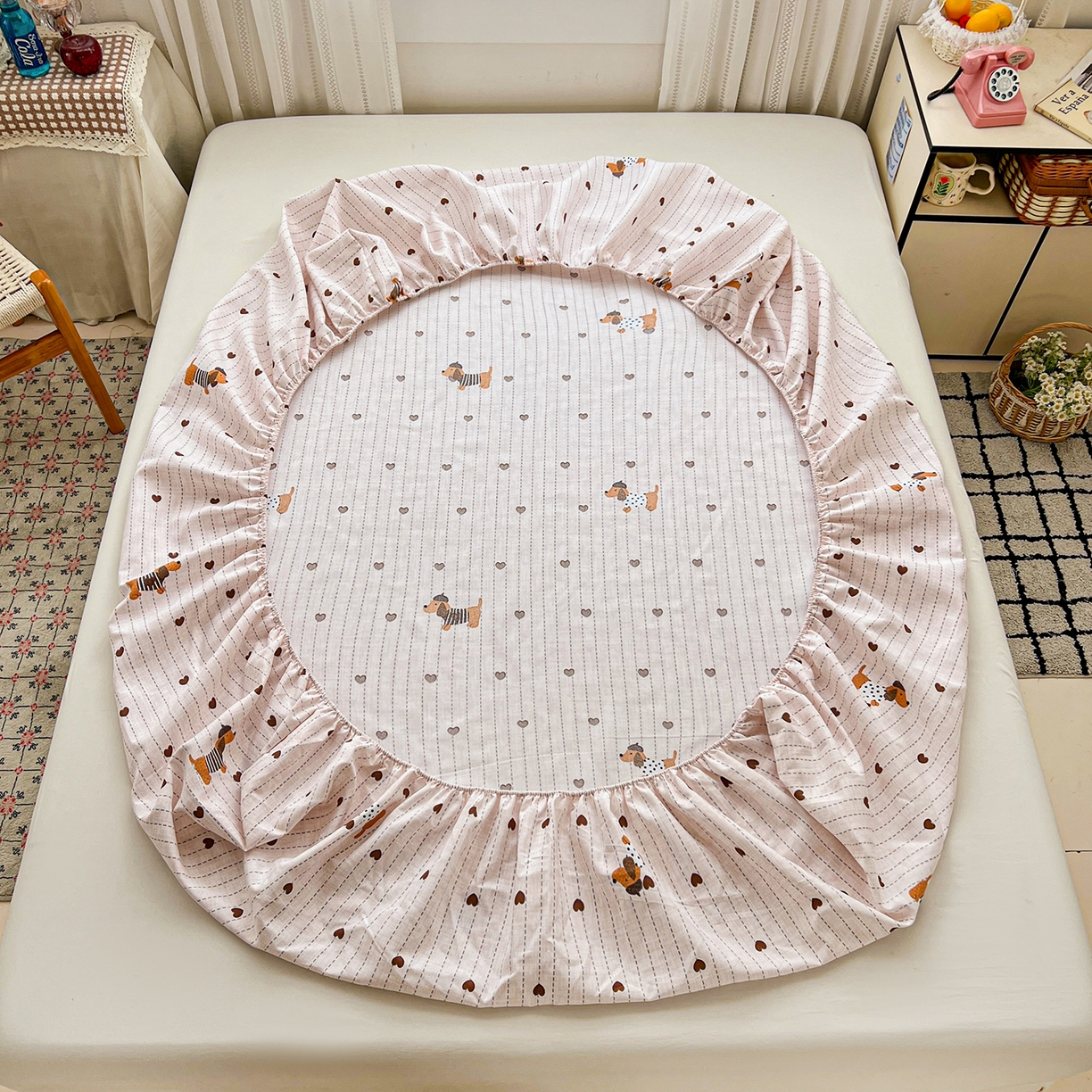 91家纺网 家纺一手货源 找家纺 栩裕纺织 2026春夏爆款老粗布凉席床单款凉席席子空调软席-提供买家秀 甜心腊肠狗-床笠款