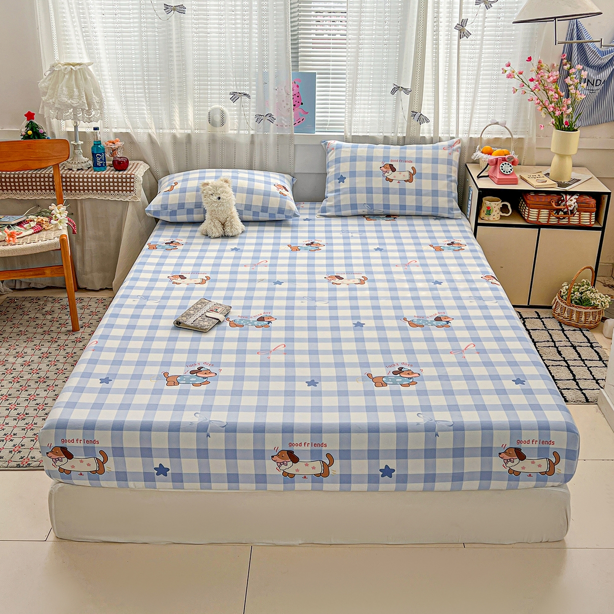 91家纺网 家纺一手货源 找家纺 栩裕纺织 2026春夏爆款老粗布凉席床单款凉席席子空调软席-提供买家秀 星空萌宠-床笠款