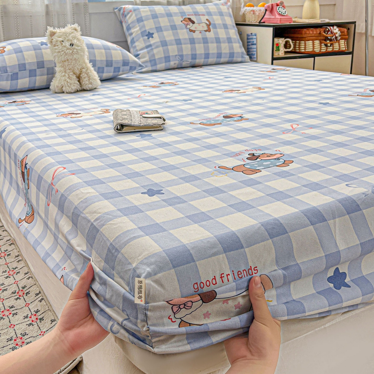 91家纺网 家纺一手货源 找家纺 栩裕纺织 2026春夏爆款老粗布凉席床单款凉席席子空调软席-提供买家秀 星空萌宠-床笠款