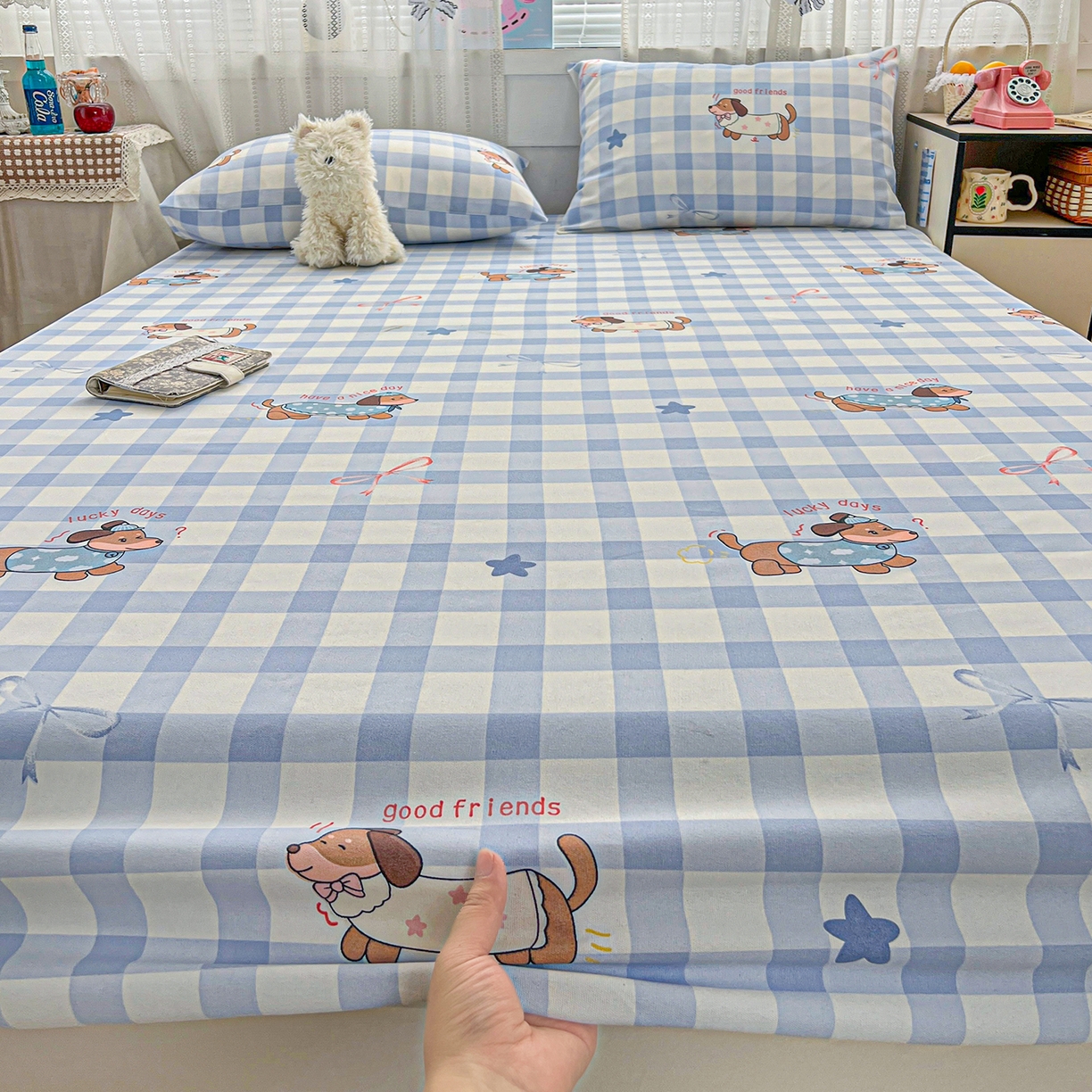 91家纺网 家纺一手货源 找家纺 栩裕纺织 2026春夏爆款老粗布凉席床单款凉席席子空调软席-提供买家秀 星空萌宠-床笠款