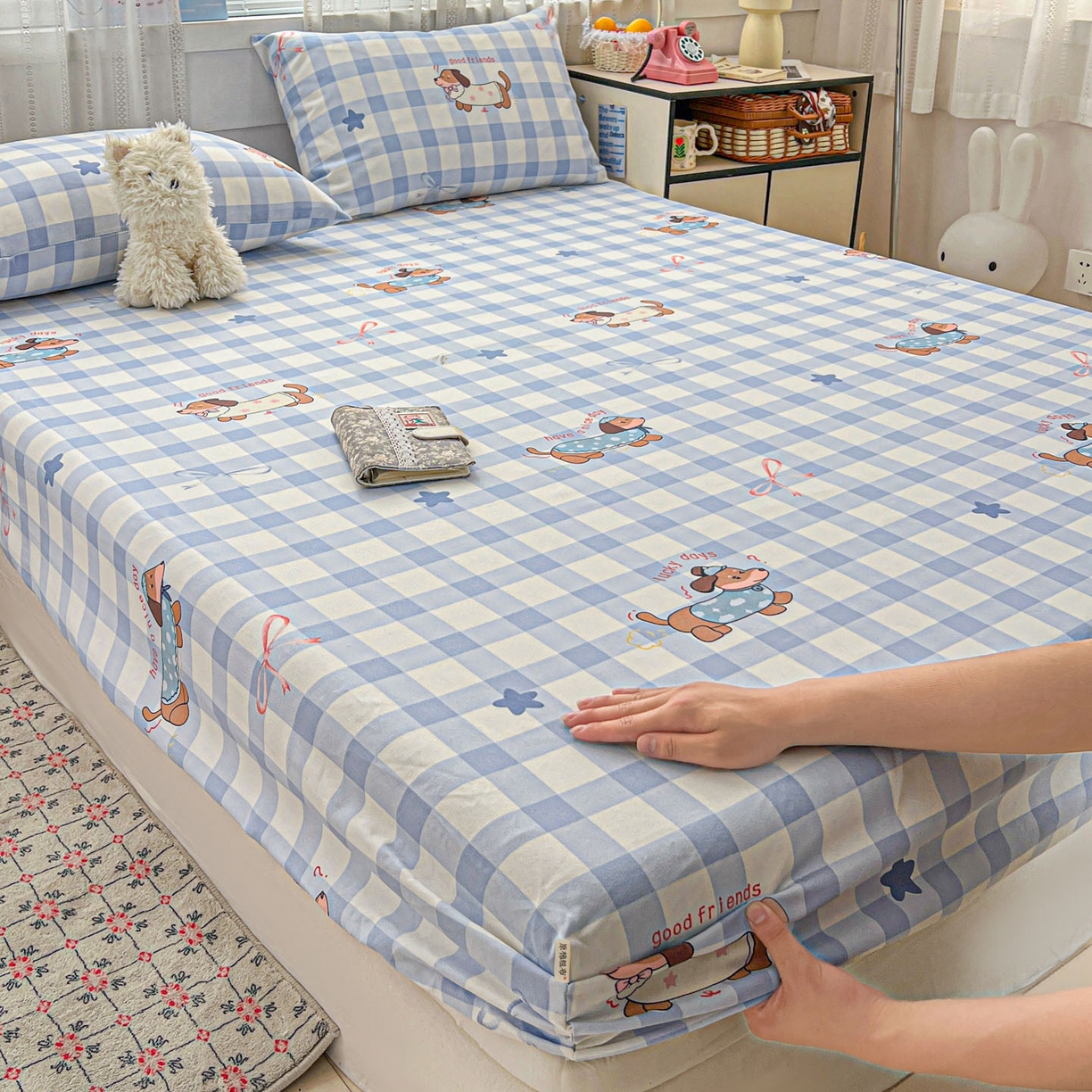 91家纺网 家纺一手货源 找家纺 栩裕纺织 2026春夏爆款老粗布凉席床单款凉席席子空调软席-提供买家秀 星空萌宠-床笠款