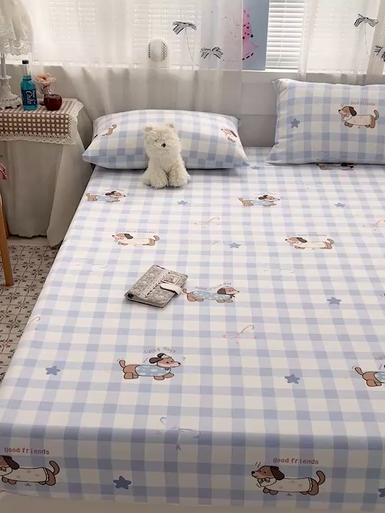 91家纺网 家纺一手货源 找家纺 栩裕纺织 2026春夏爆款老粗布凉席床单款凉席席子空调软席-提供买家秀 星空萌宠-床笠款