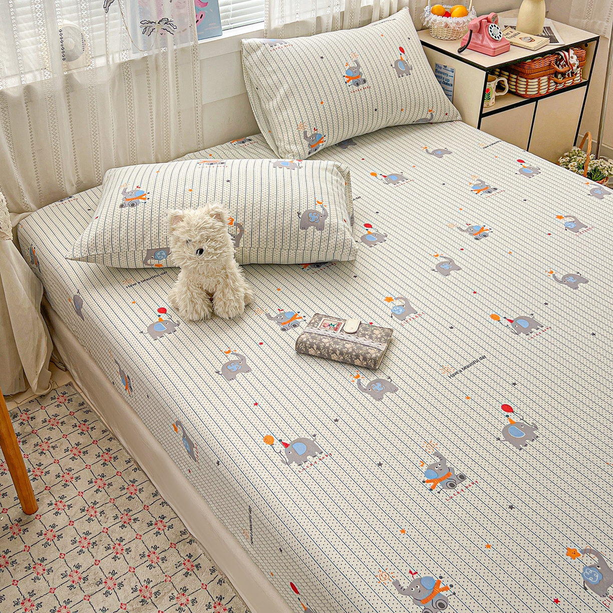 91家纺网 家纺一手货源 找家纺 栩裕纺织 2026春夏爆款老粗布凉席床单款凉席席子空调软席-提供买家秀 幸运小象-床笠款