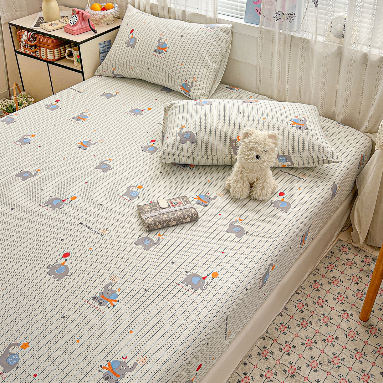 91家纺网 家纺一手货源 找家纺 栩裕纺织 2026春夏爆款老粗布凉席床单款凉席席子空调软席-提供买家秀 幸运小象-床笠款