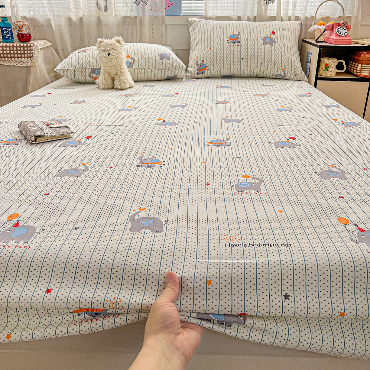 91家纺网 家纺一手货源 找家纺 栩裕纺织 2026春夏爆款老粗布凉席床单款凉席席子空调软席-提供买家秀 幸运小象-床笠款