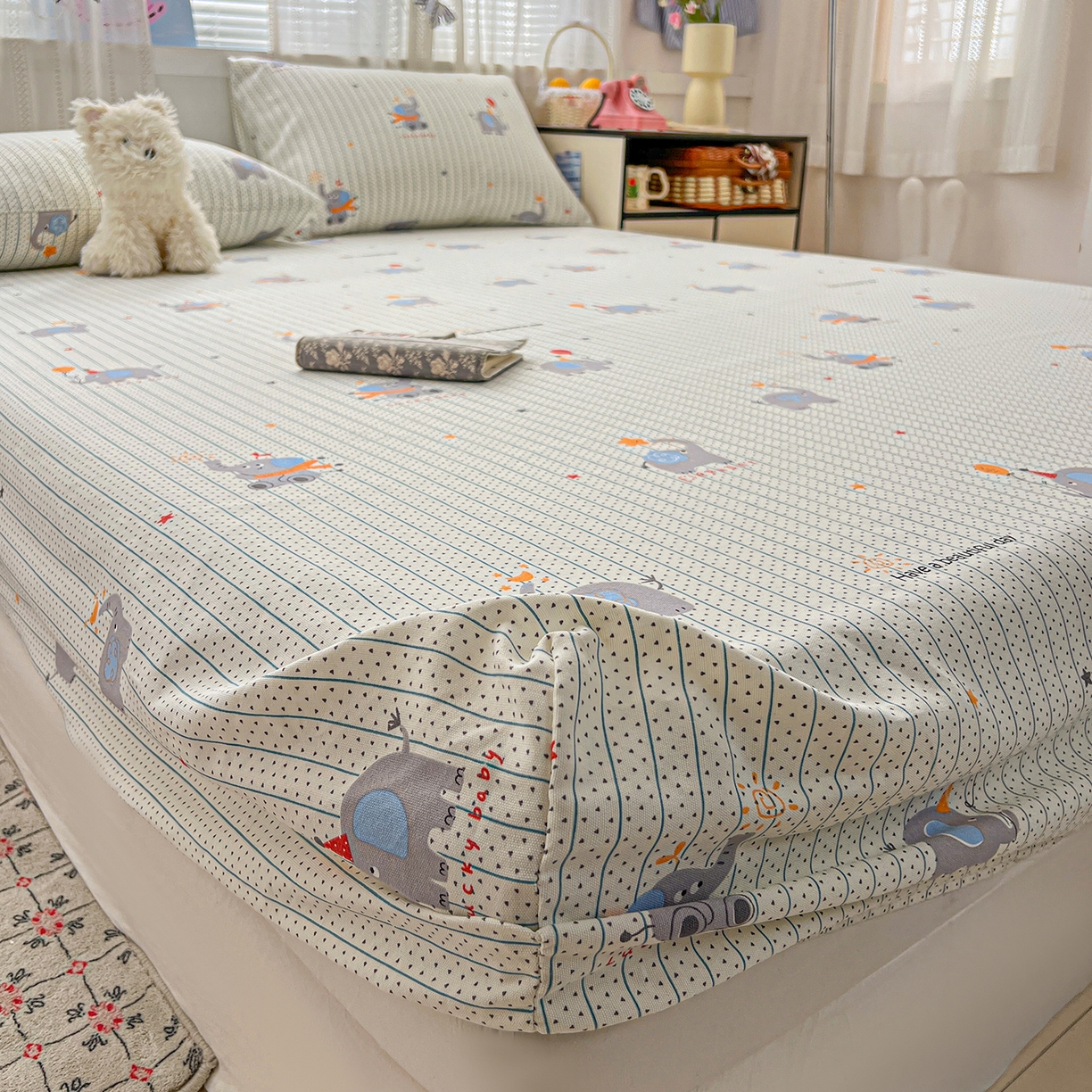 91家纺网 家纺一手货源 找家纺 栩裕纺织 2026春夏爆款老粗布凉席床单款凉席席子空调软席-提供买家秀 幸运小象-床笠款