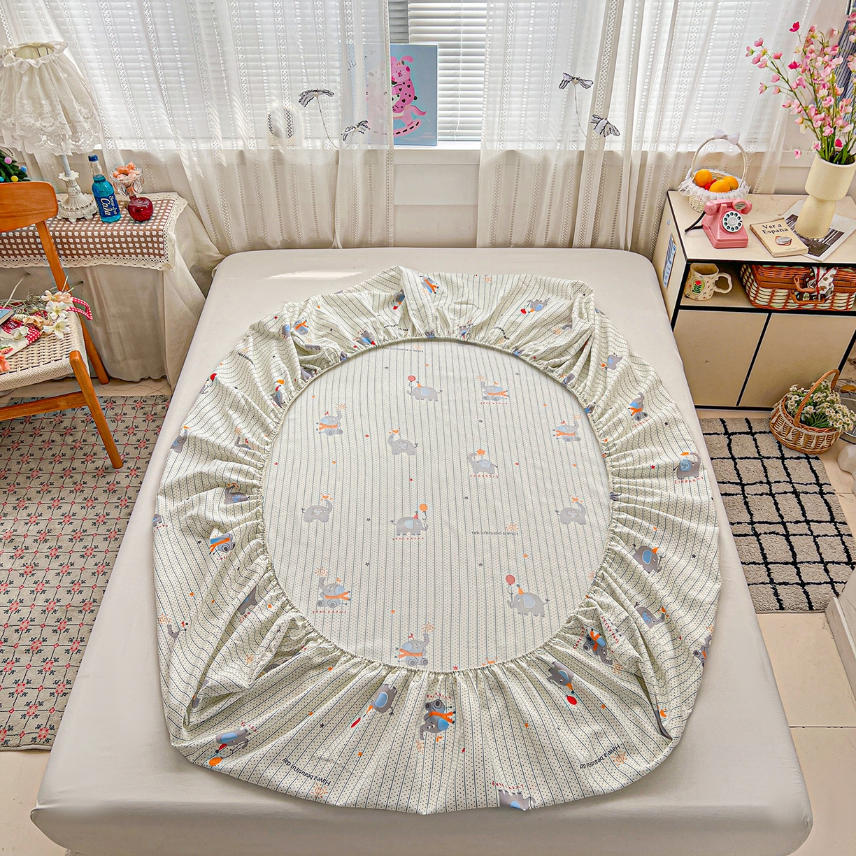 91家纺网 家纺一手货源 找家纺 栩裕纺织 2026春夏爆款老粗布凉席床单款凉席席子空调软席-提供买家秀 幸运小象-床笠款