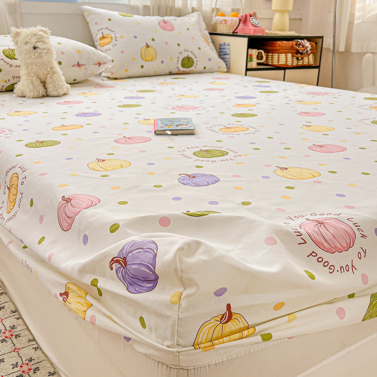 91家纺网 家纺一手货源 找家纺 栩裕纺织 2026春夏爆款老粗布凉席床单款凉席席子空调软席-提供买家秀 炫彩波点-床笠款