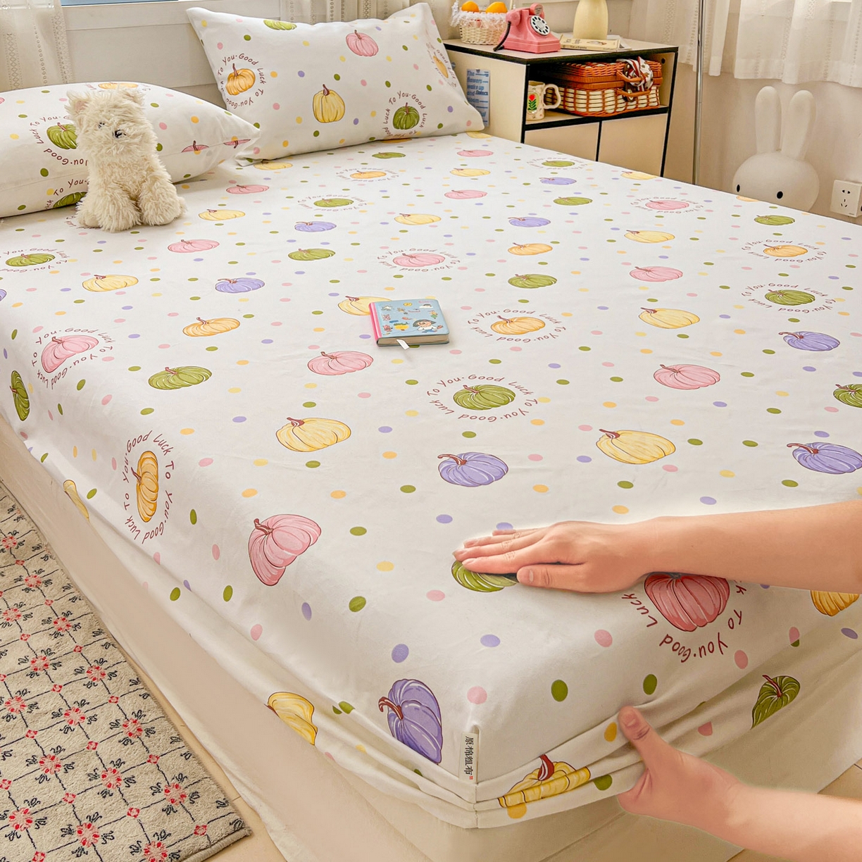 91家纺网 家纺一手货源 找家纺 栩裕纺织 2026春夏爆款老粗布凉席床单款凉席席子空调软席-提供买家秀 炫彩波点-床笠款